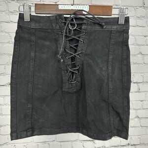 Bdg Urban Outfitters Black Cotton Blend Front Lace Up Tight Mini Skirt Size XS